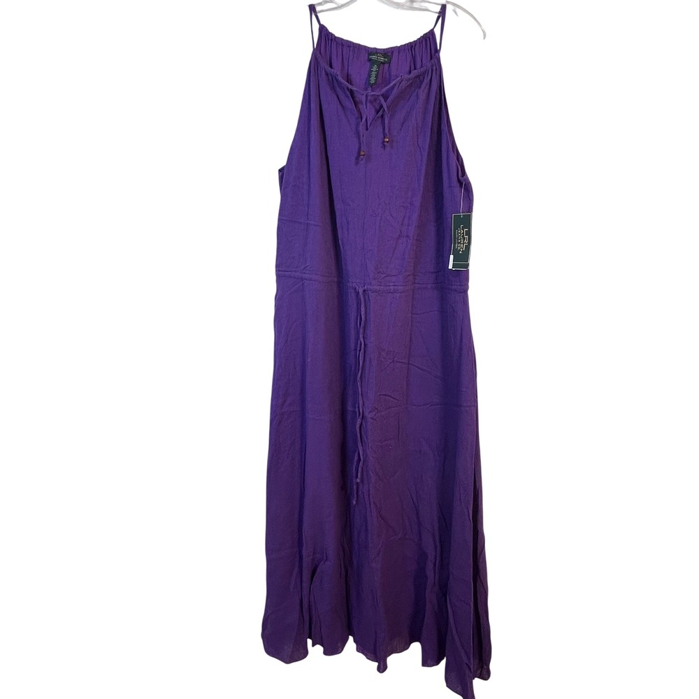 Lauren Ralph Lauren Purple Cotton Gauze Maxi Dress Tie Neck 16 NEW